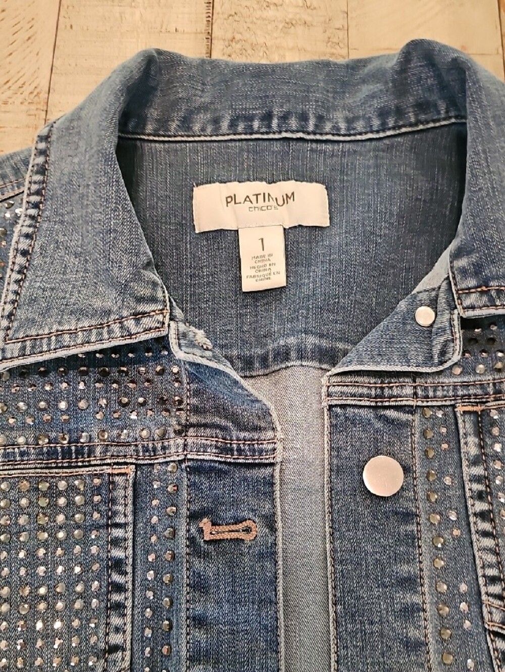 Chico's Platinum Blue Studded Denim Jacket - Picture 2 of 14